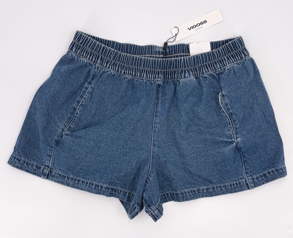 New Vigoss Shorts Womens 31 Blue Jagger High Rise Pull On Denim Elastic Waist